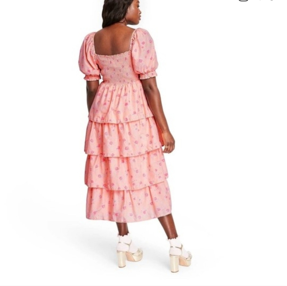 LoveShackFancy Pink Floral Tiered Maxi DressSmocked Tiered L - Picture 14 of 14